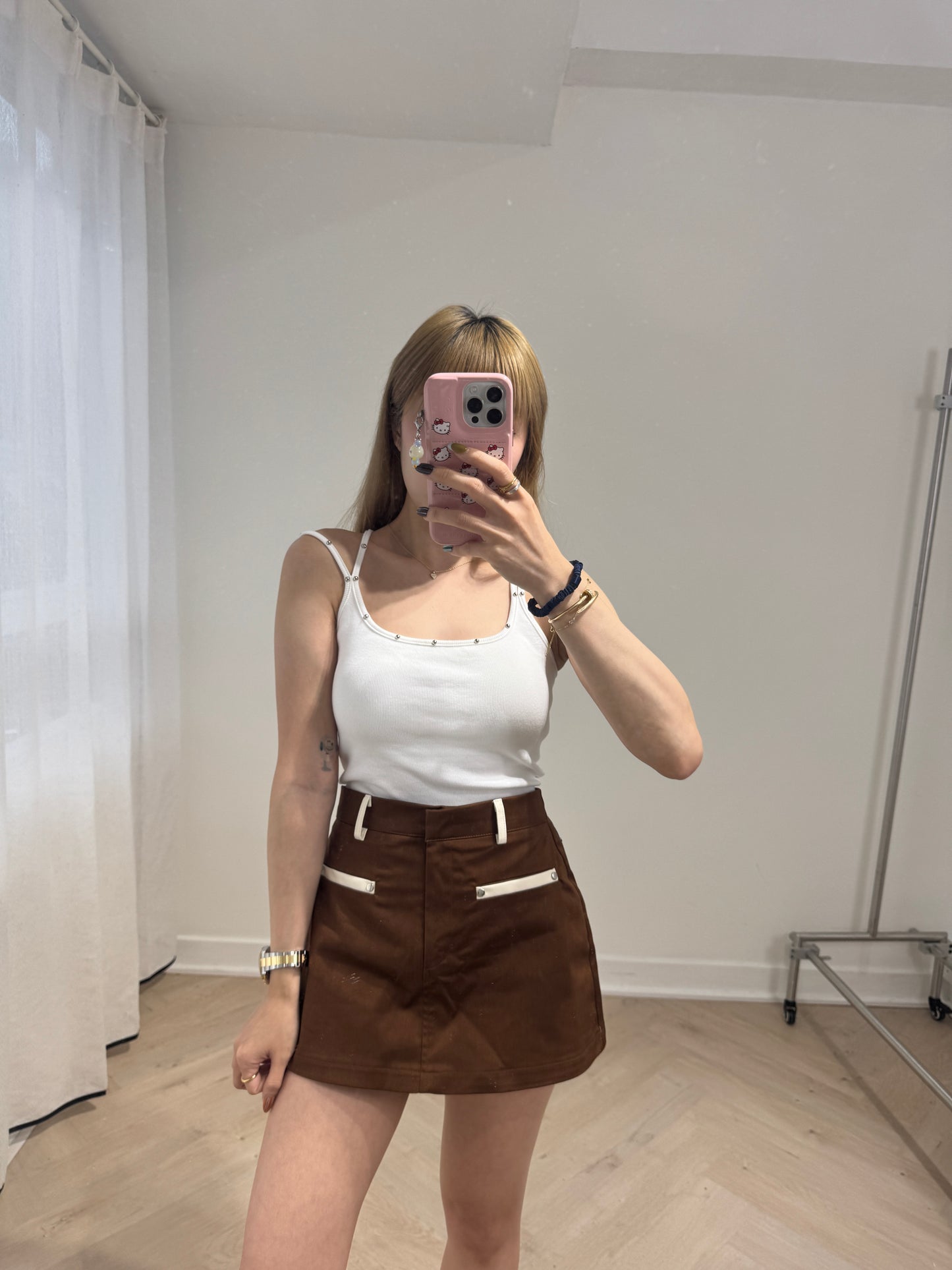 撞邊裙褲 ( 白/啡 )