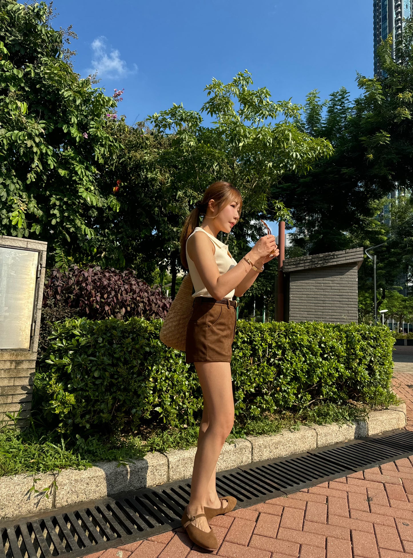 咖啡色麂面MARYJANE鞋