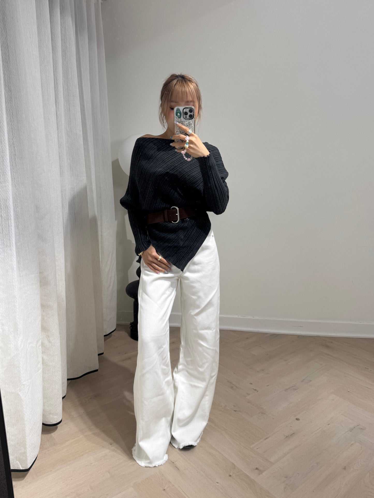 軟料斜布長直褲 ( 啡/白/寶藍 )