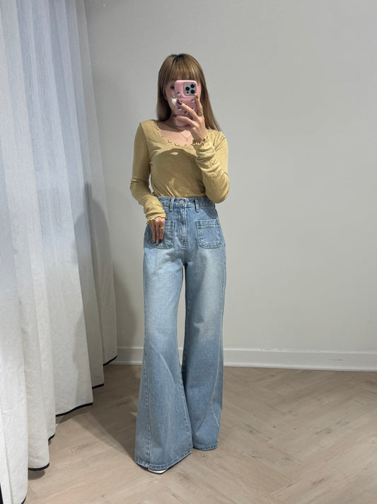 雙口袋喇叭長牛仔褲 ( S/M/L )