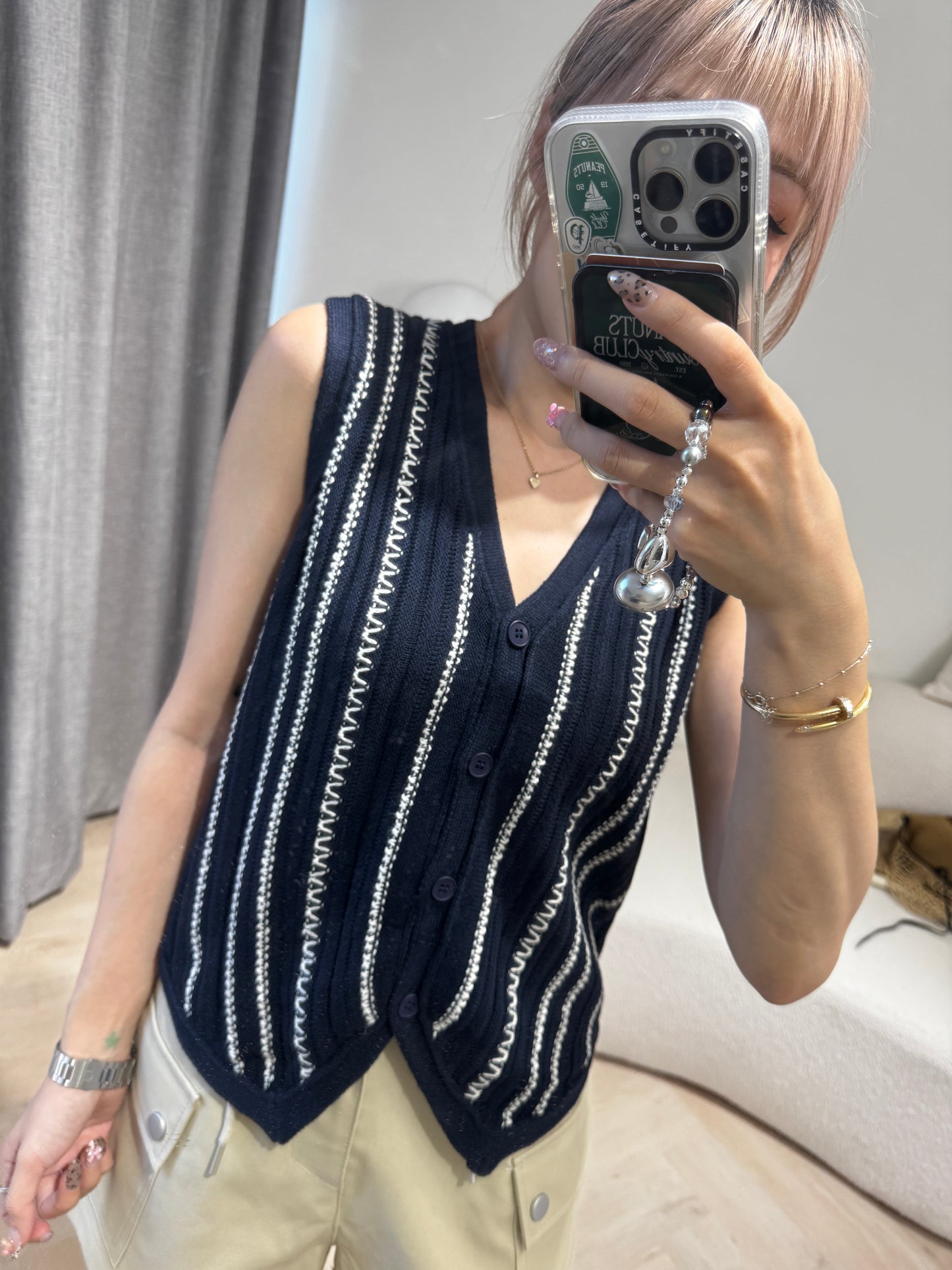 白線紋馬甲背心 ( 啡/寶藍 )