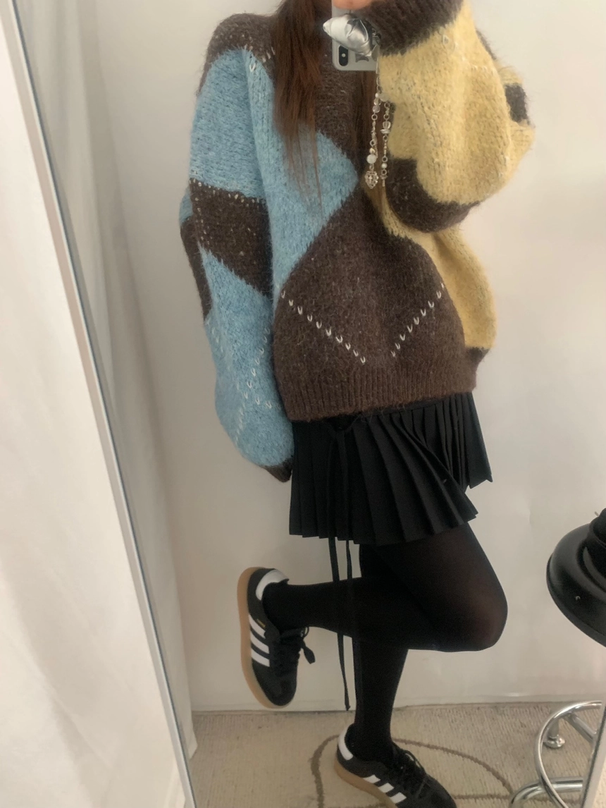 菱格虛線冷衫 ( 粉/黃 )