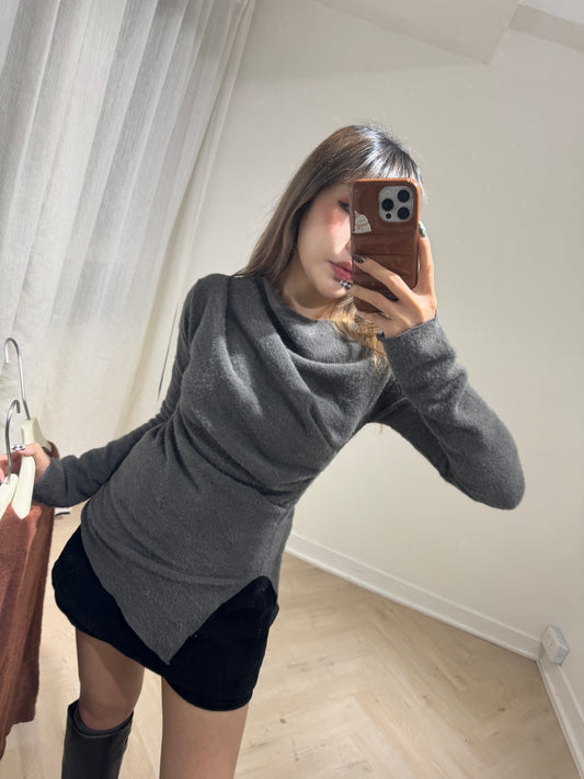 薄毛毛皺褶上衣 ( 黑/白/灰/啡/紫 )￼