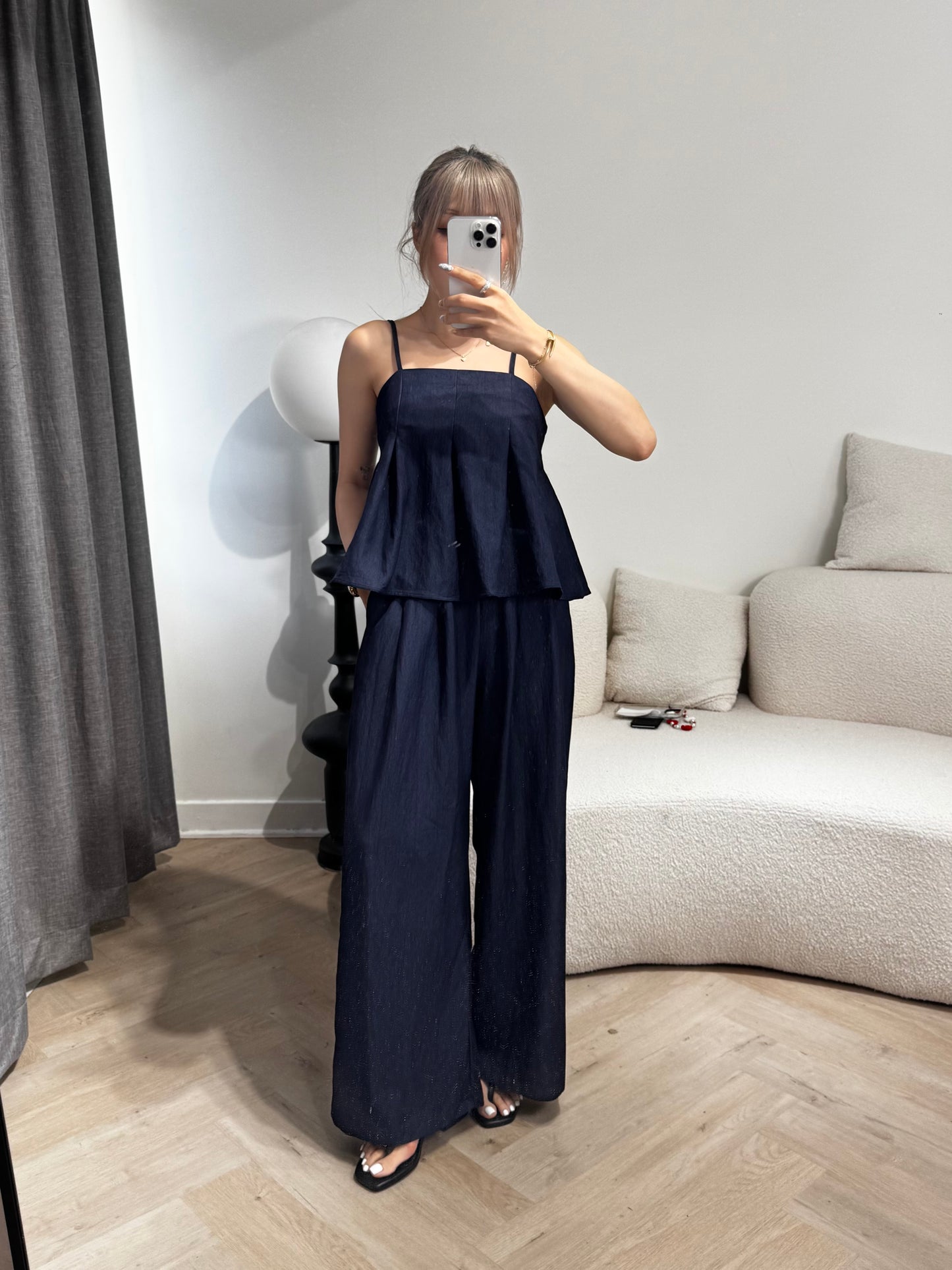 牛仔背心 + 長褲套裝SET ( 深/淺 )