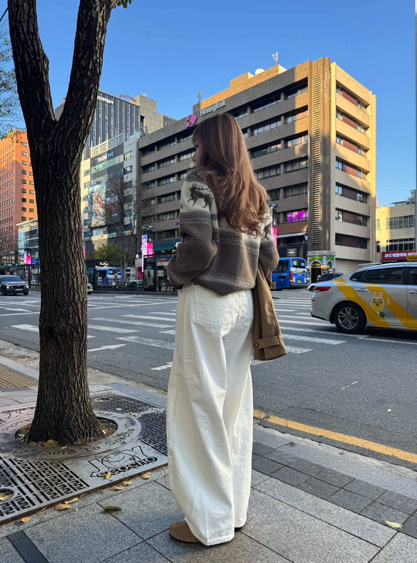 車線彎刀牛仔褲 ( 白/杏/淡綠 )