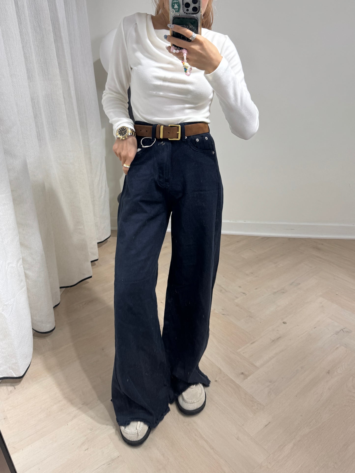 軟料斜布長直褲 ( 啡/白/寶藍 )