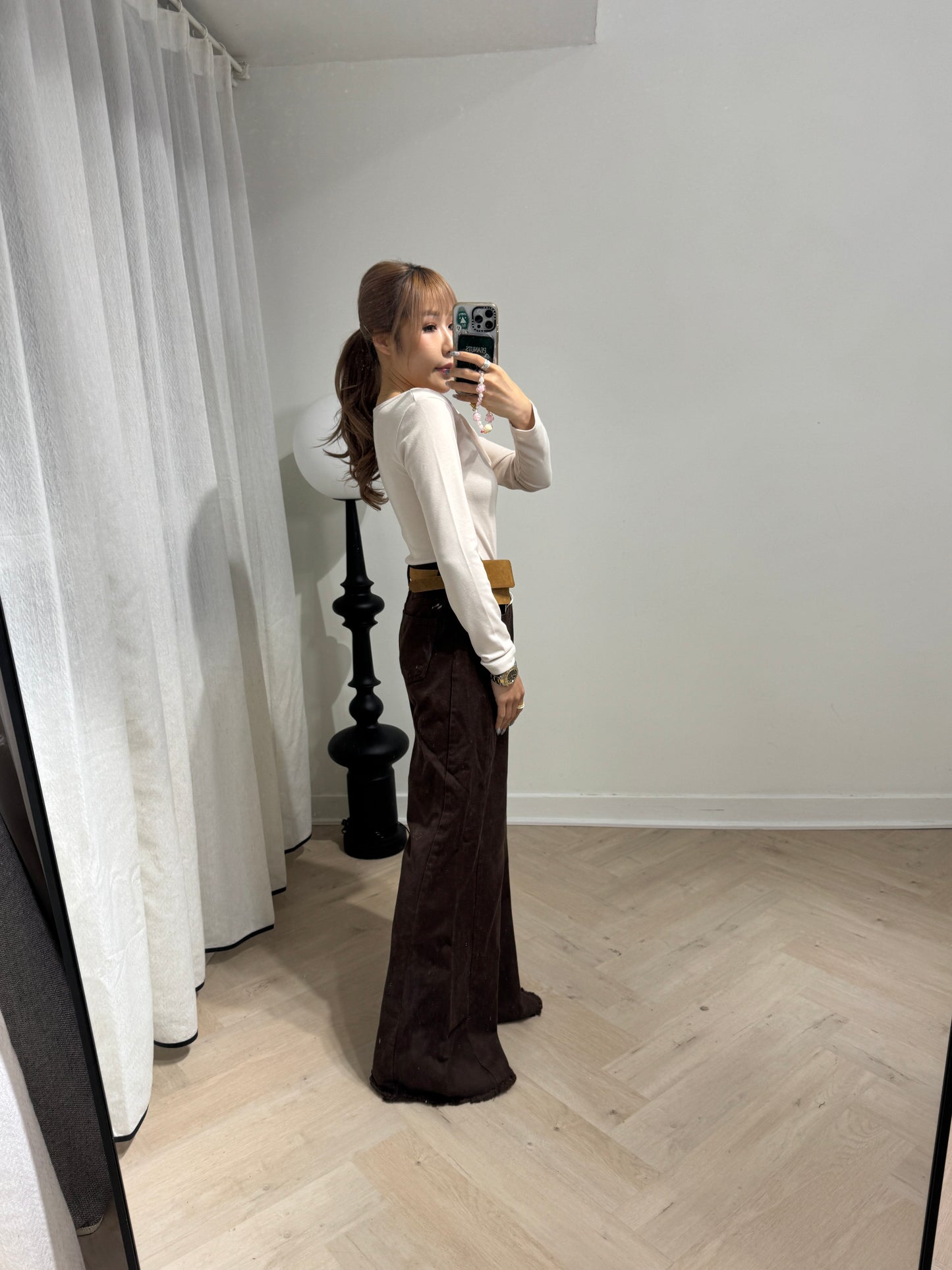 軟料斜布長直褲 ( 啡/白/寶藍 )