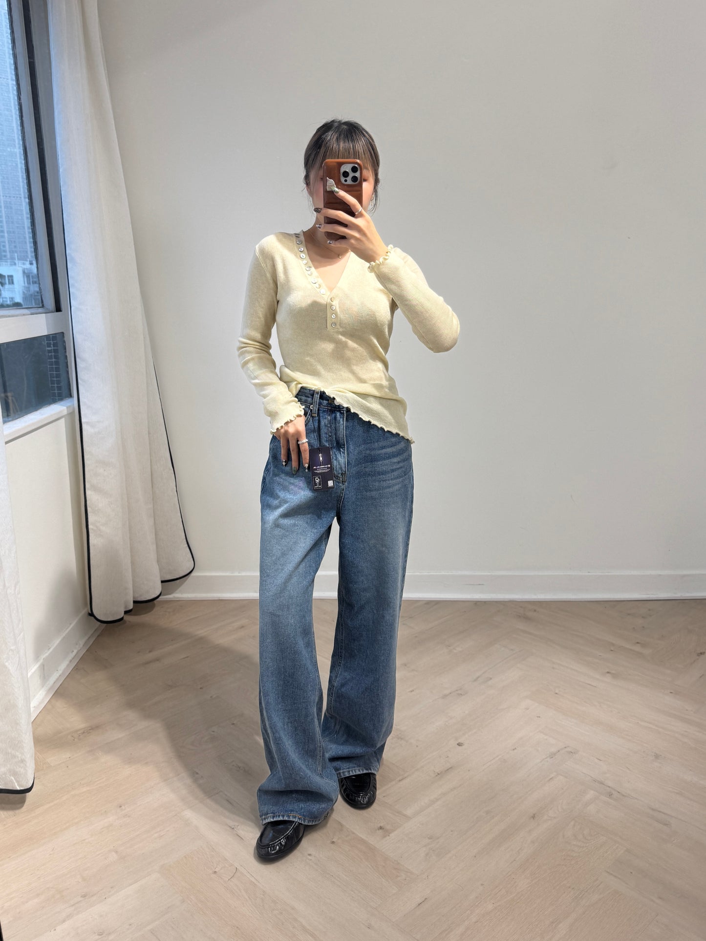 洗水寬鬆直腳牛仔褲 ( S/M/L )