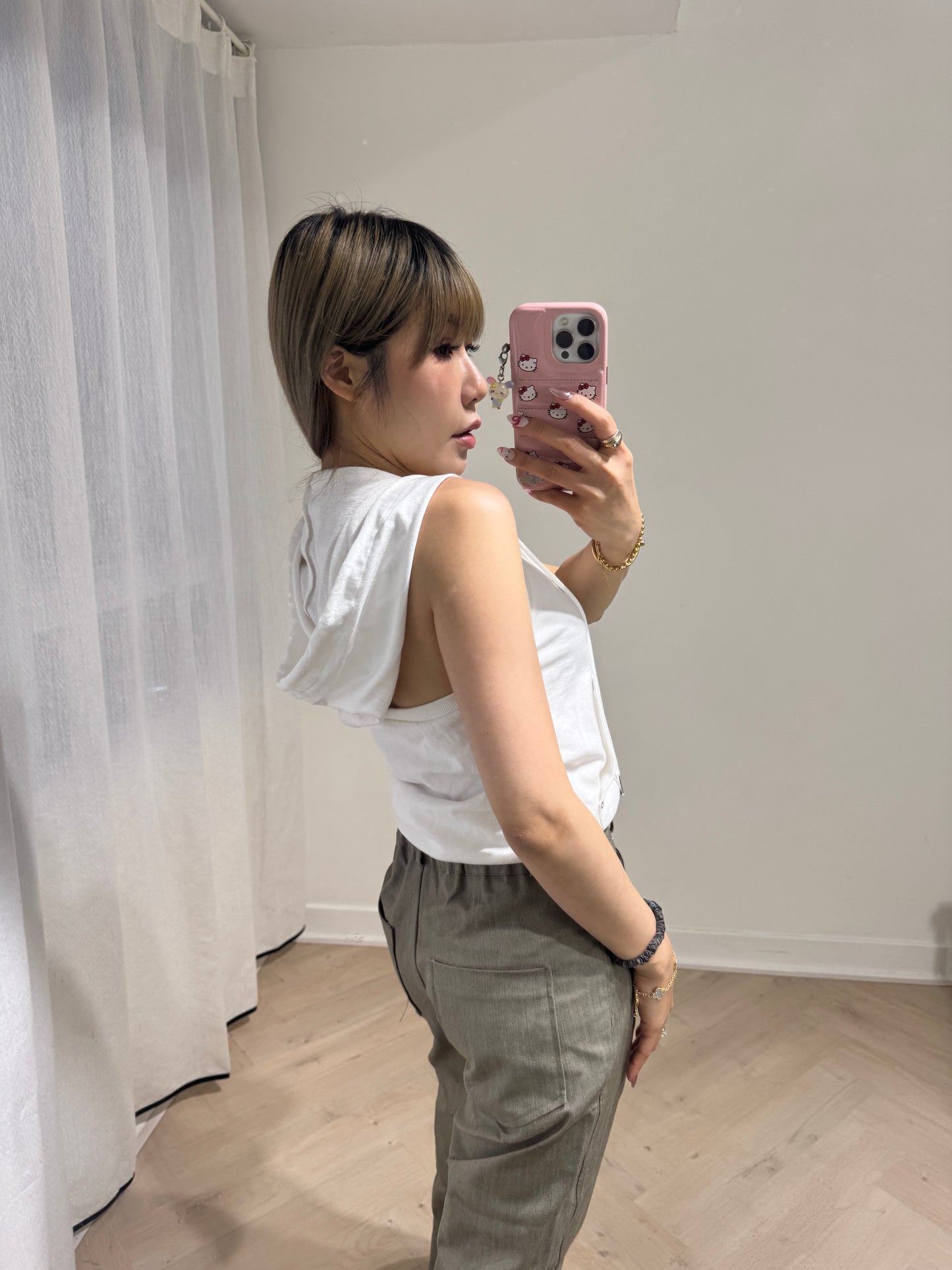 有帽衛衣款棉質背心 ( 黑/白/灰/杏/藍 )