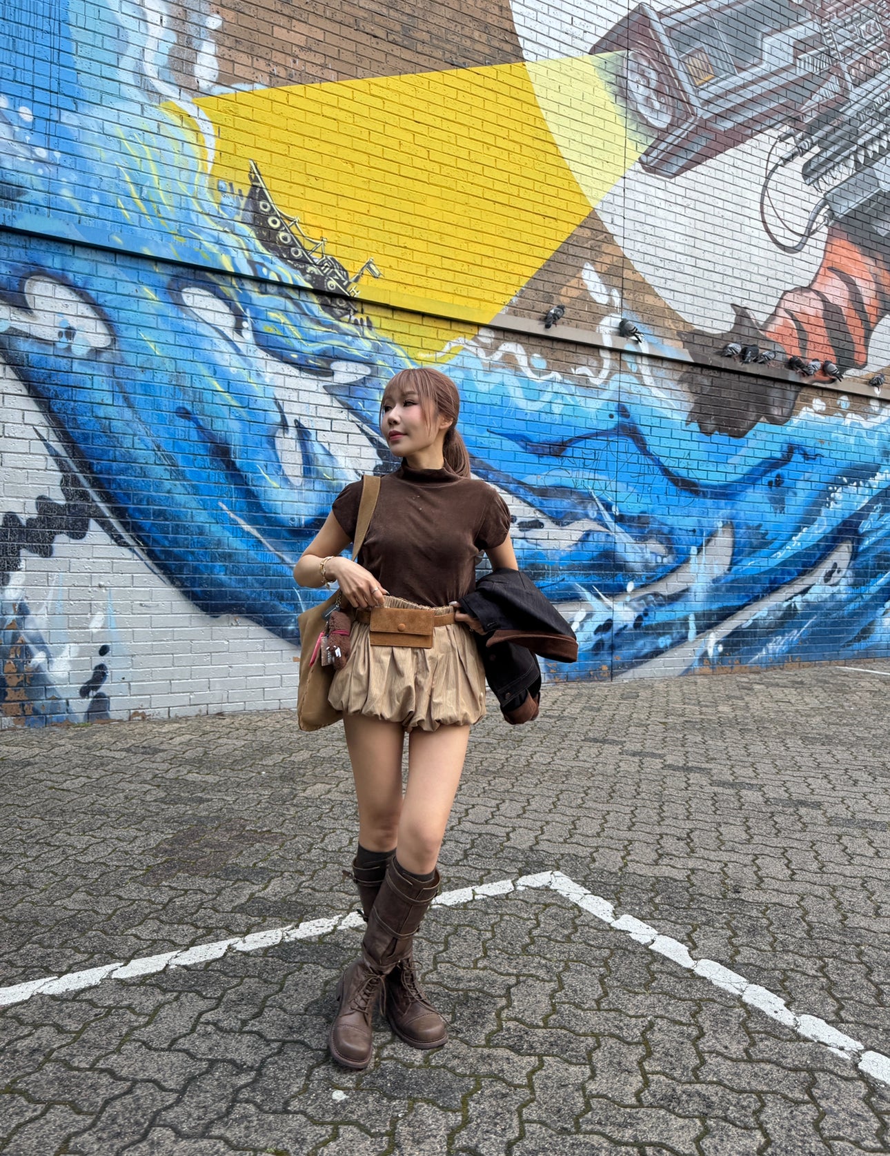 牛麂腰包真皮皮帶 ( 杏/黑 )