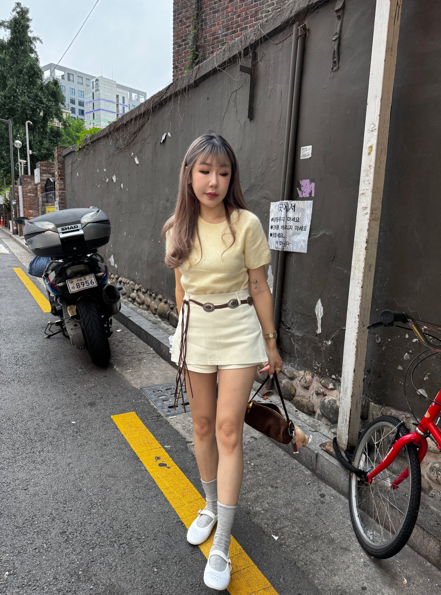 羊毛親膚短袖線上衣 ( 灰/白/粉/黃/藍 )