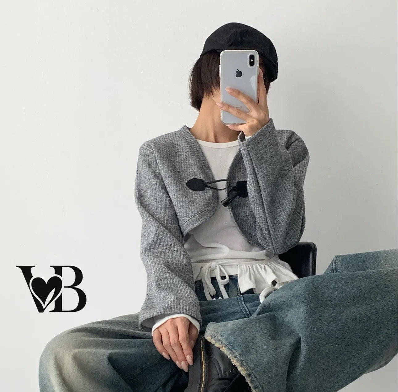 牛角扣線料短外套 ( 黑/灰/啡 )