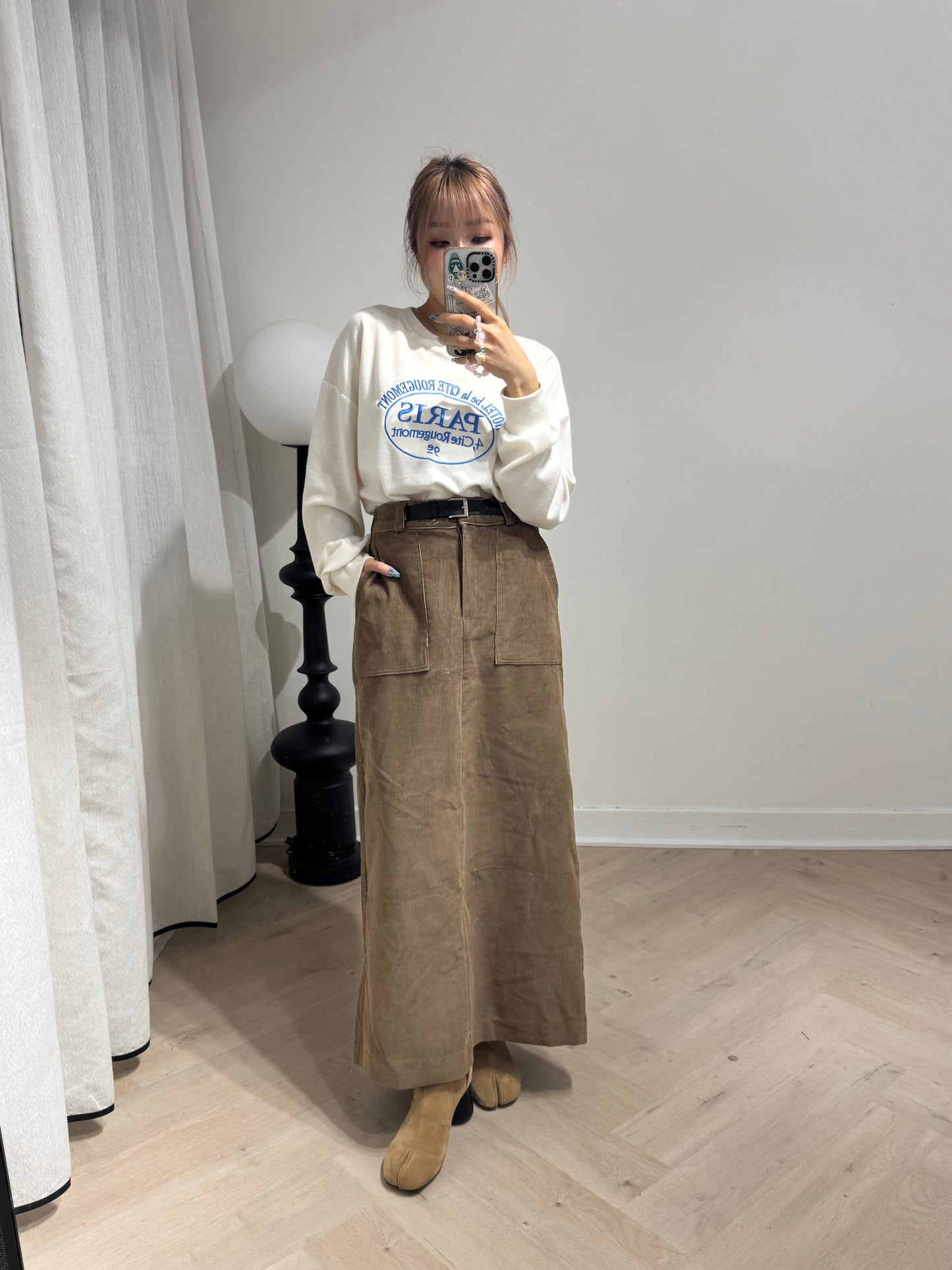 黑BELT口袋燈芯絨直裙 ( 深藍/啡 )