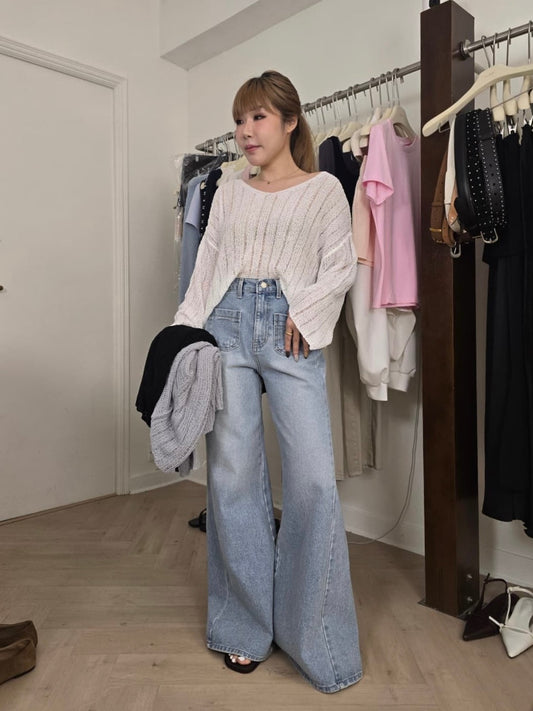 直紋線料寬鬆上衣 ( 黑/白/灰 )