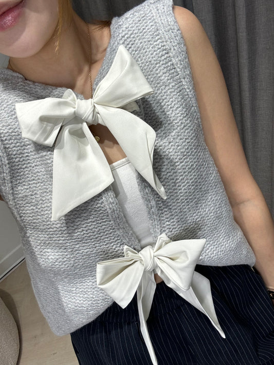 綁蝴蝶背心冷外套 ( 寶藍/灰 )