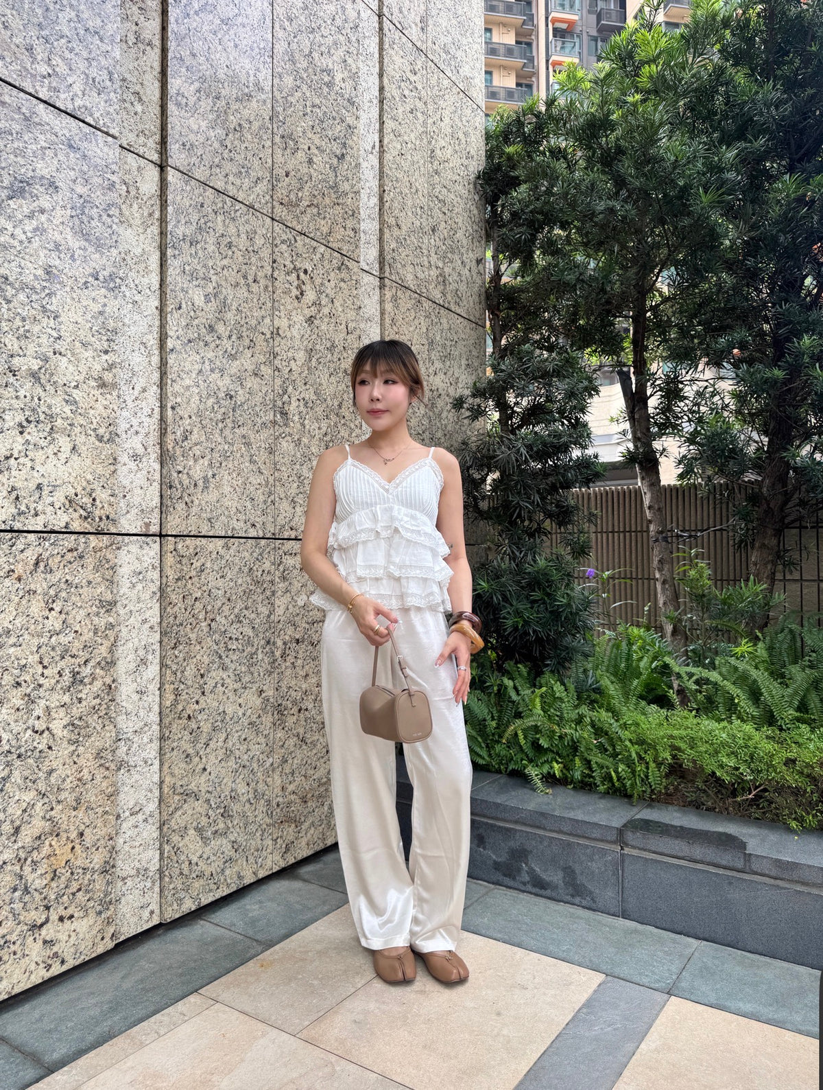 法式通花蛋糕吊帶背心 ( 白/綠 )