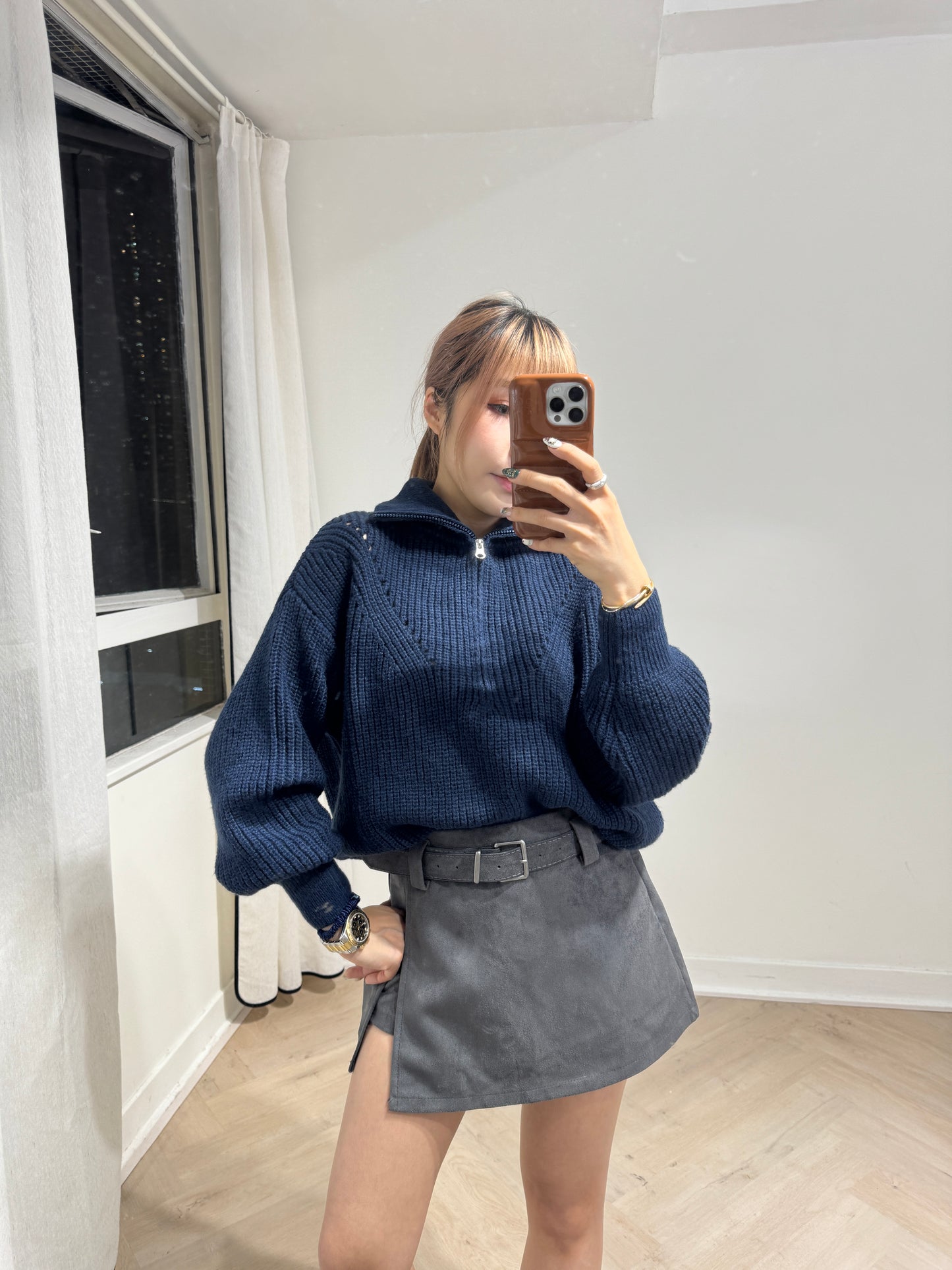 反領拉鍊冷線上衣 ( 五色 )