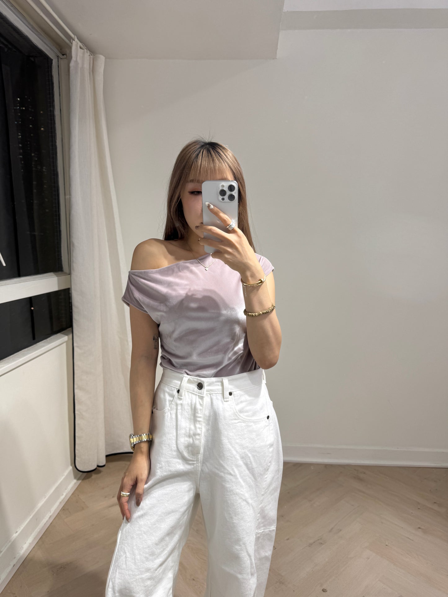 絲絨斜膊上衣 ( 粉/黑 )