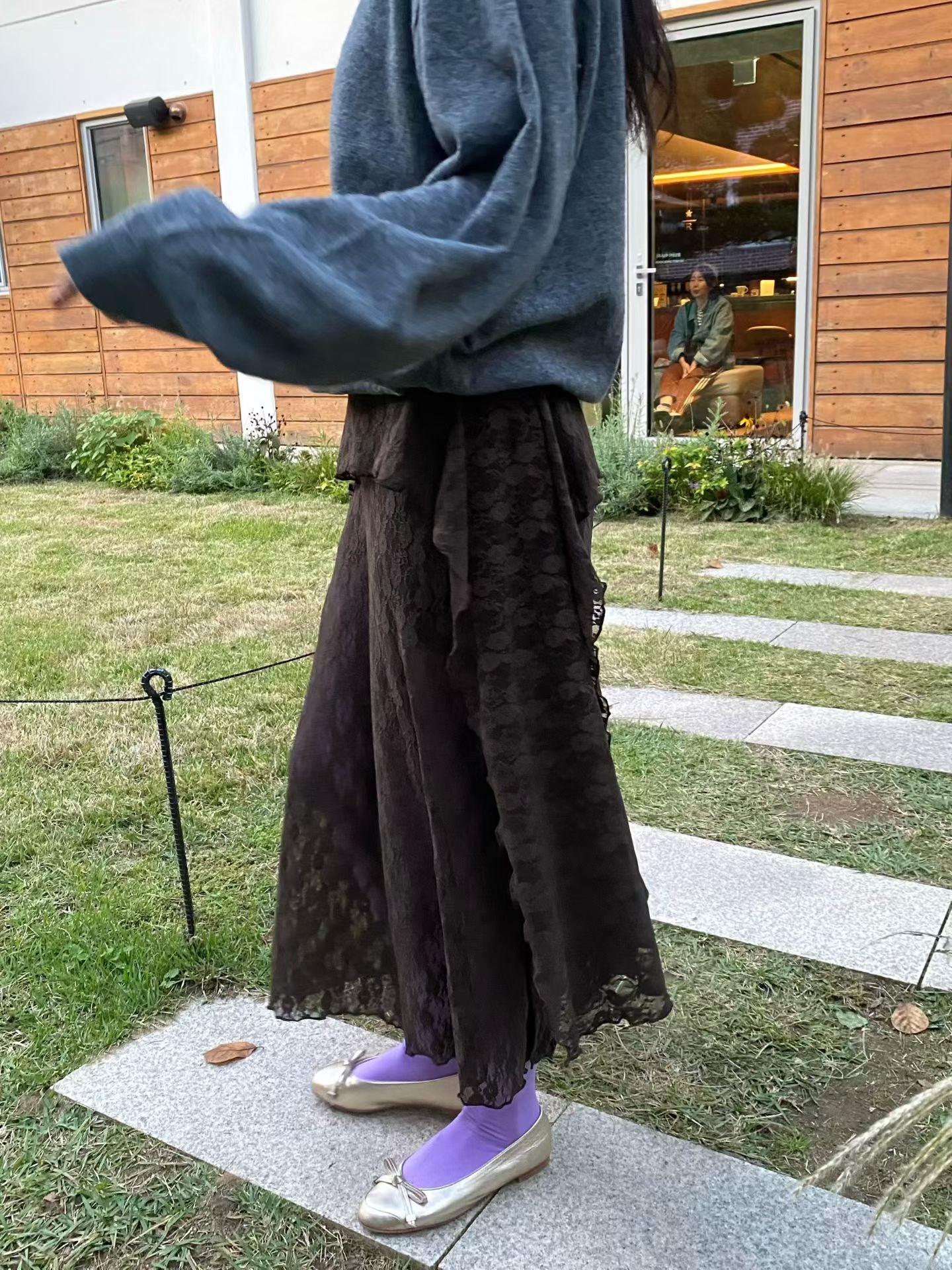 LACE層次開叉長裙 ( 黑/白/啡 )