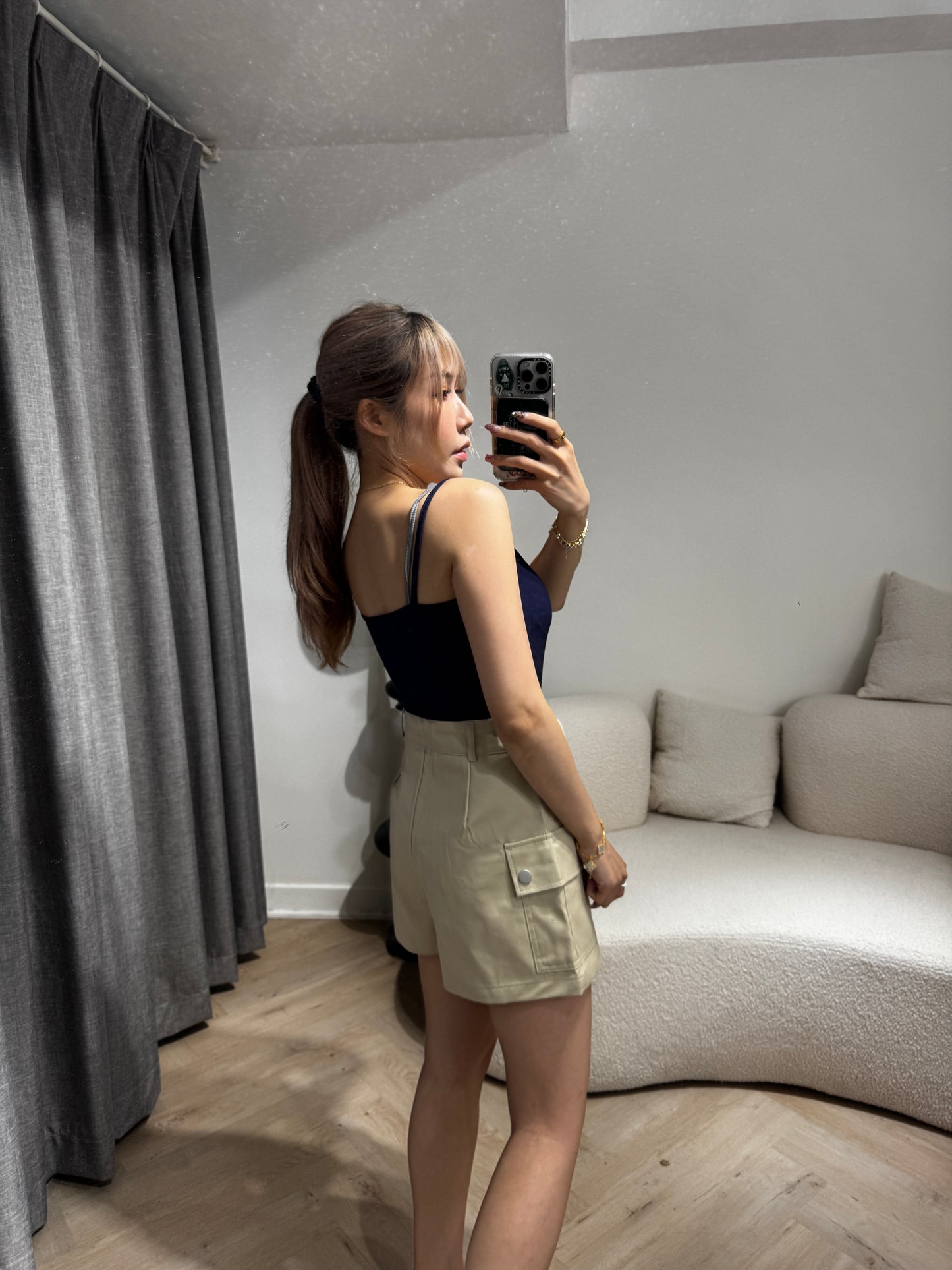 索繩口袋短褲 ( 白/杏 )