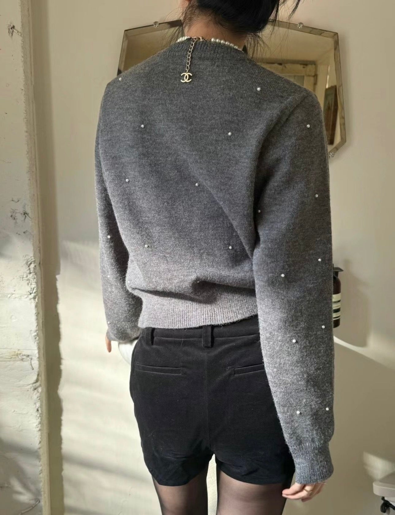 細珍珠外套 ( 黑/灰 )