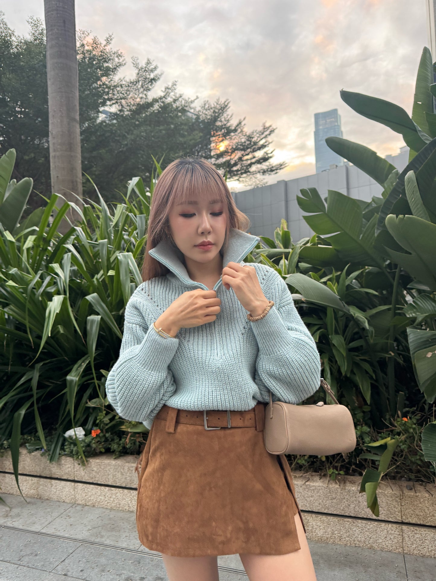 反領拉鍊冷線上衣 ( 五色 )