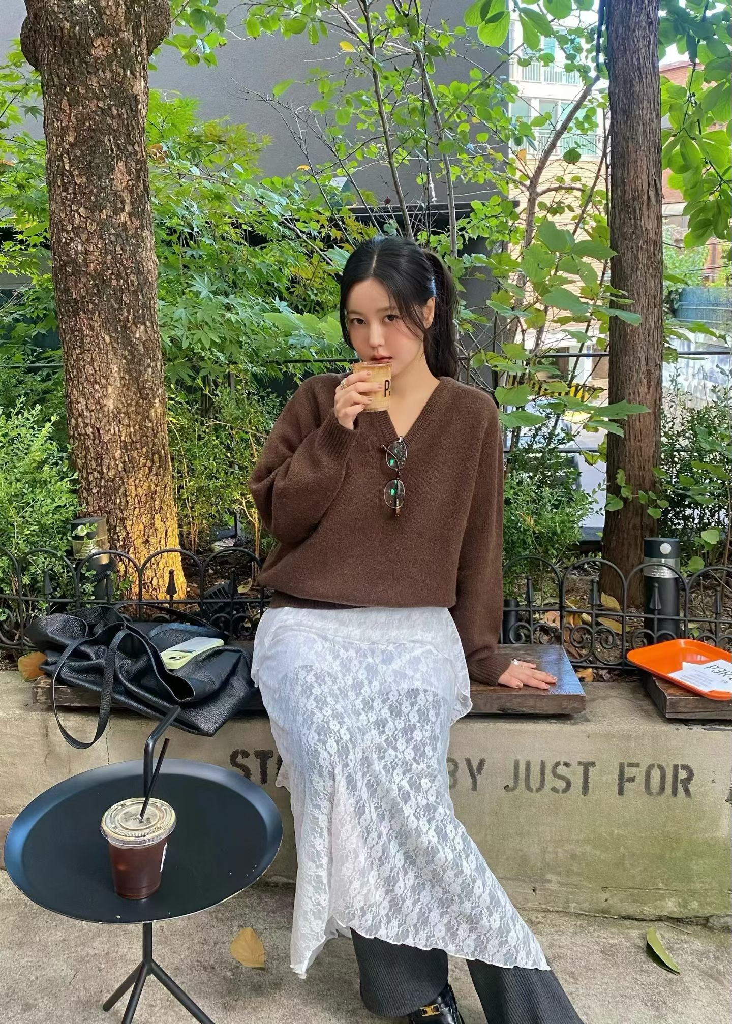 LACE層次開叉長裙 ( 黑/白/啡 )