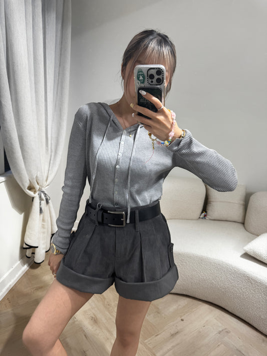 有帽鈕扣上衣外套 ( 灰/黑 )