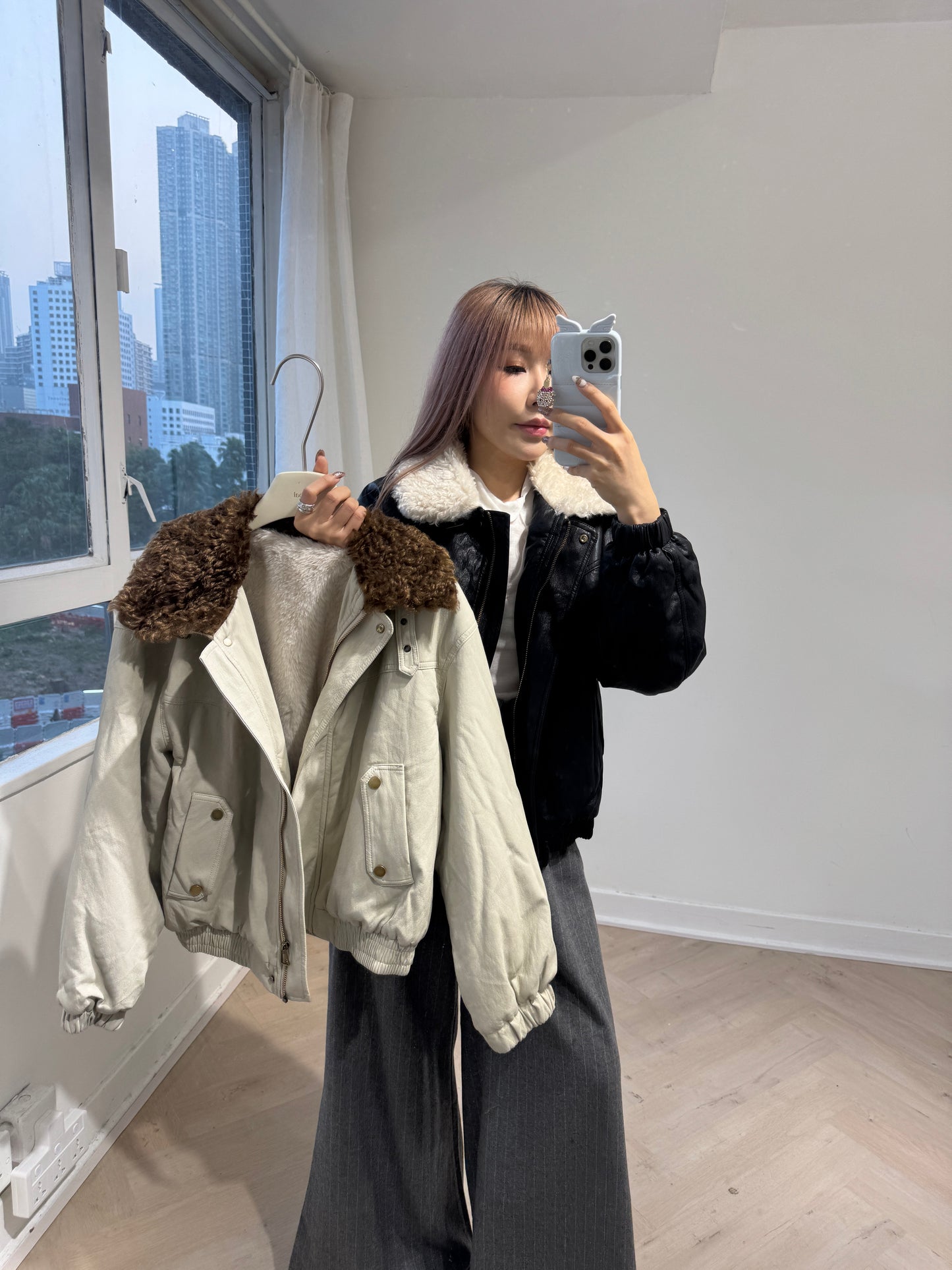 毛領仿皮外套 ( 米/黑/深啡 )