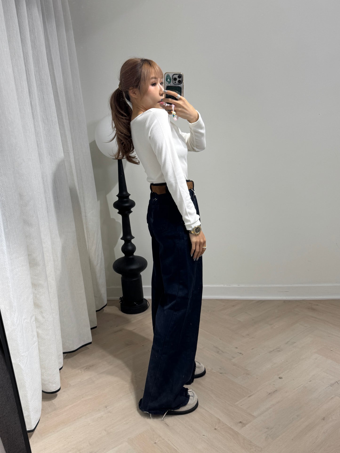 軟料斜布長直褲 ( 啡/白/寶藍 )