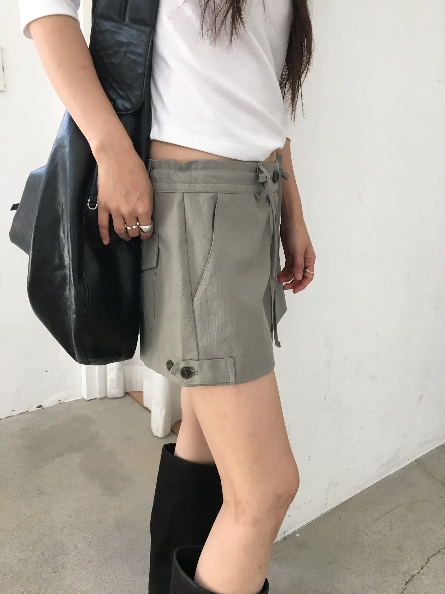 索腰繩短褲 ( 軍綠/杏 )