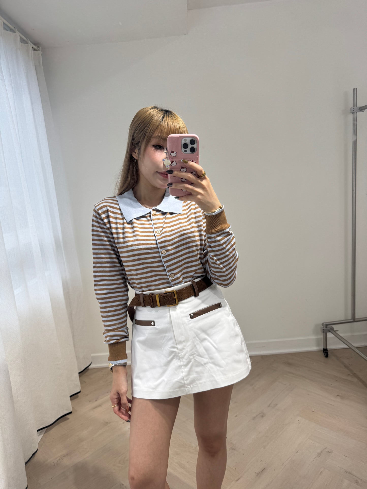 撞邊裙褲 ( 白/啡 )