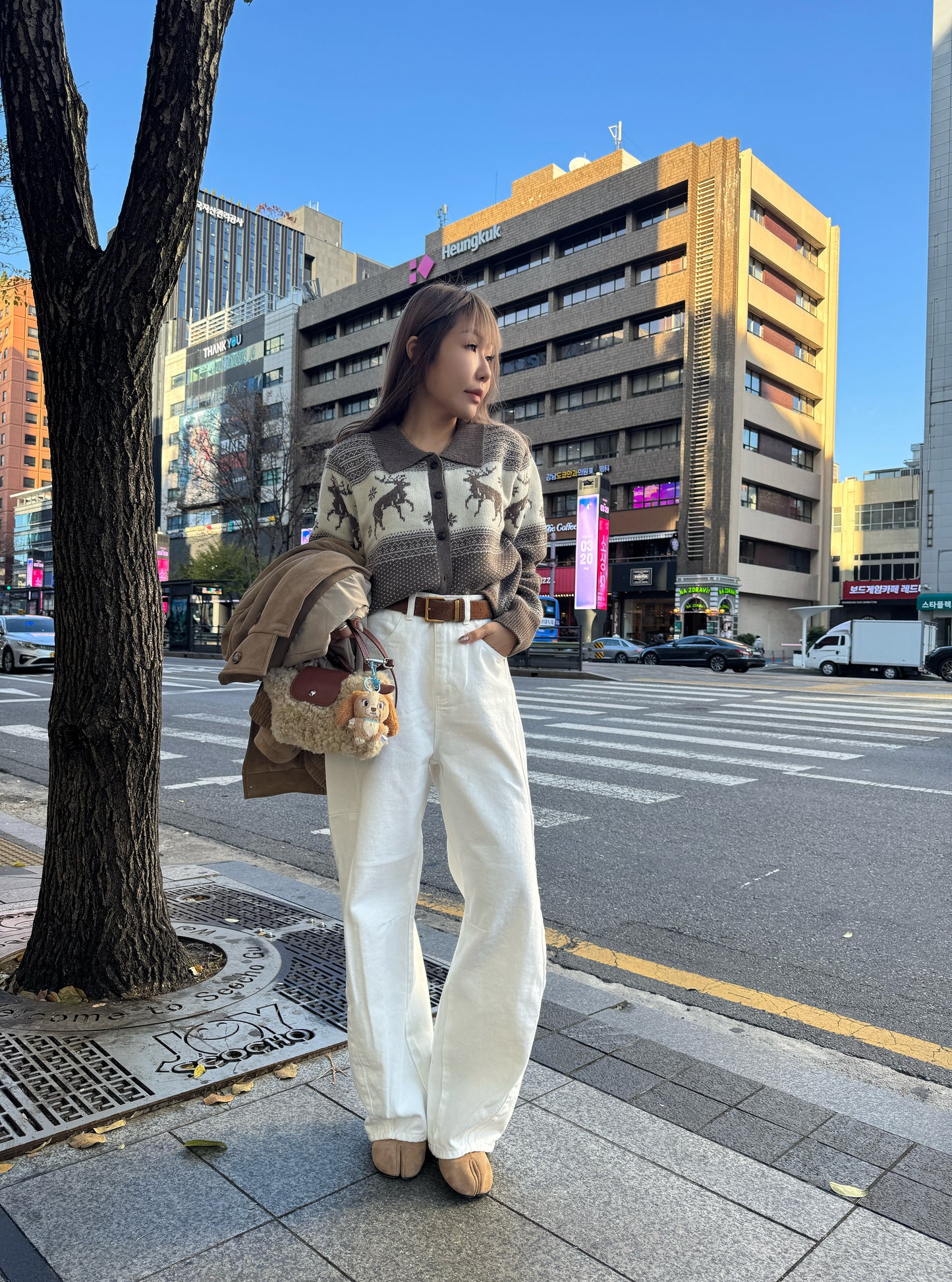 車線彎刀牛仔褲 ( 白/杏/淡綠 )