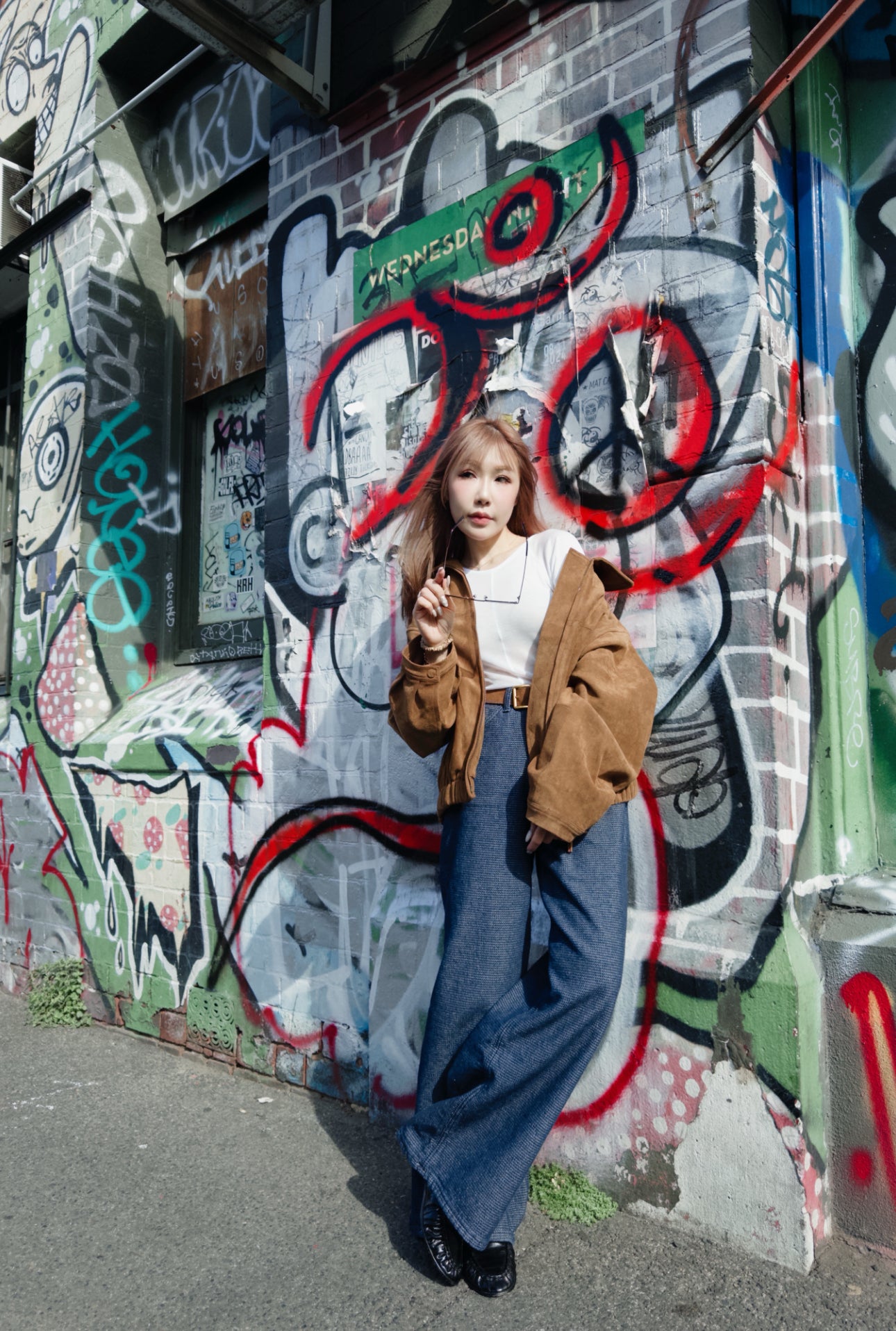 壓花紋深藍長牛仔褲 ( S/M/L )