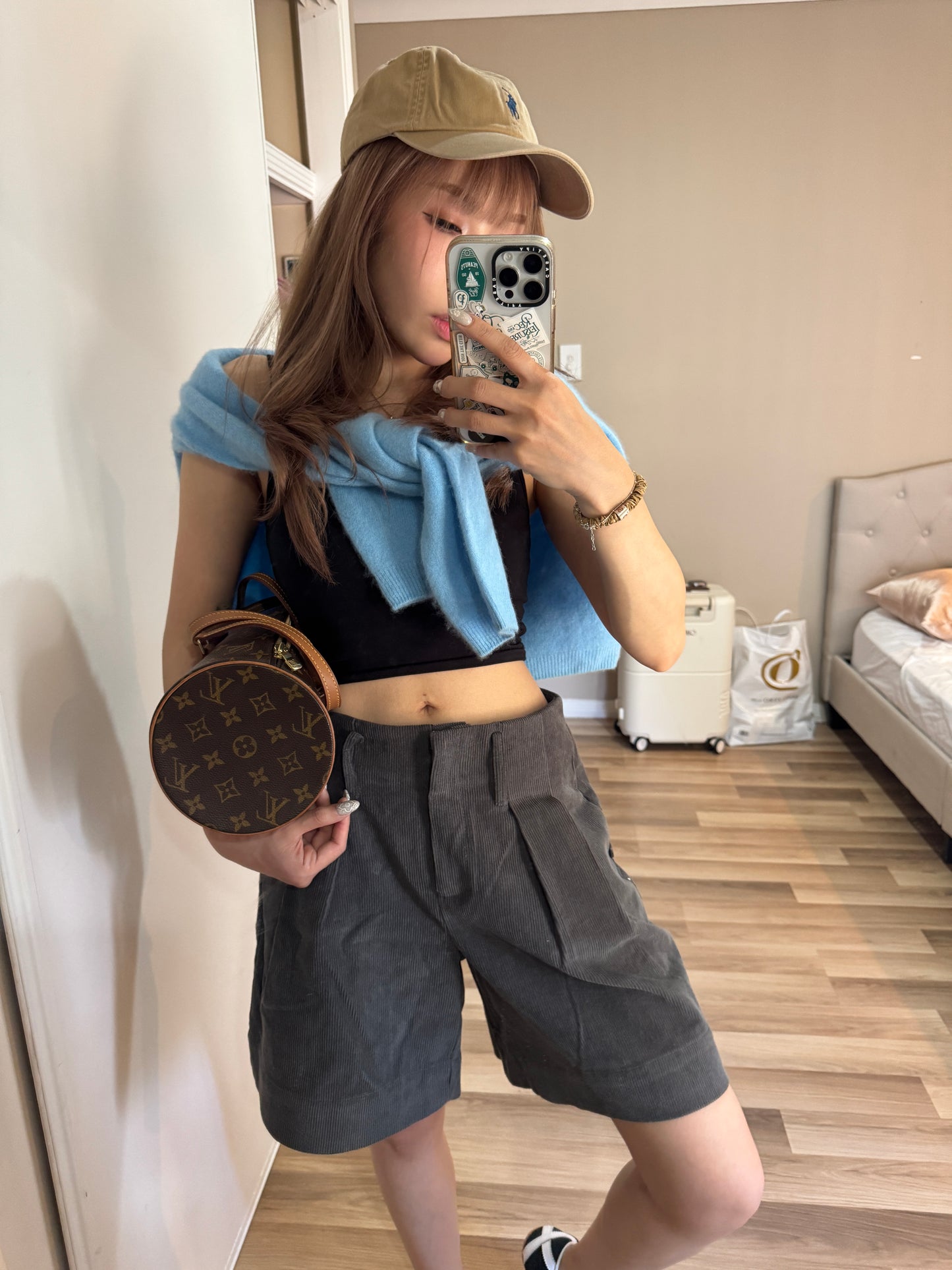 燈芯絨可反摺短褲 ( 米杏/深灰 )