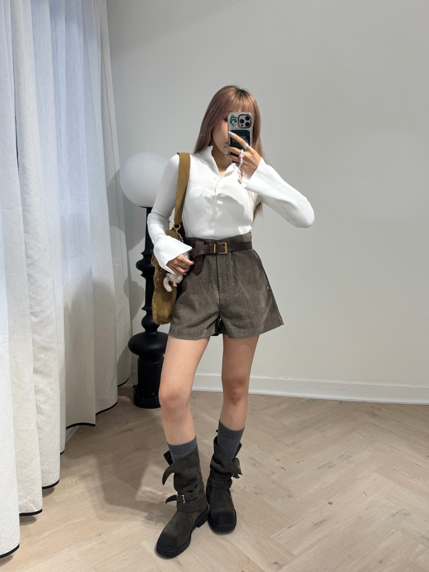 薄絨面中長短褲 ( 啡/黑 )