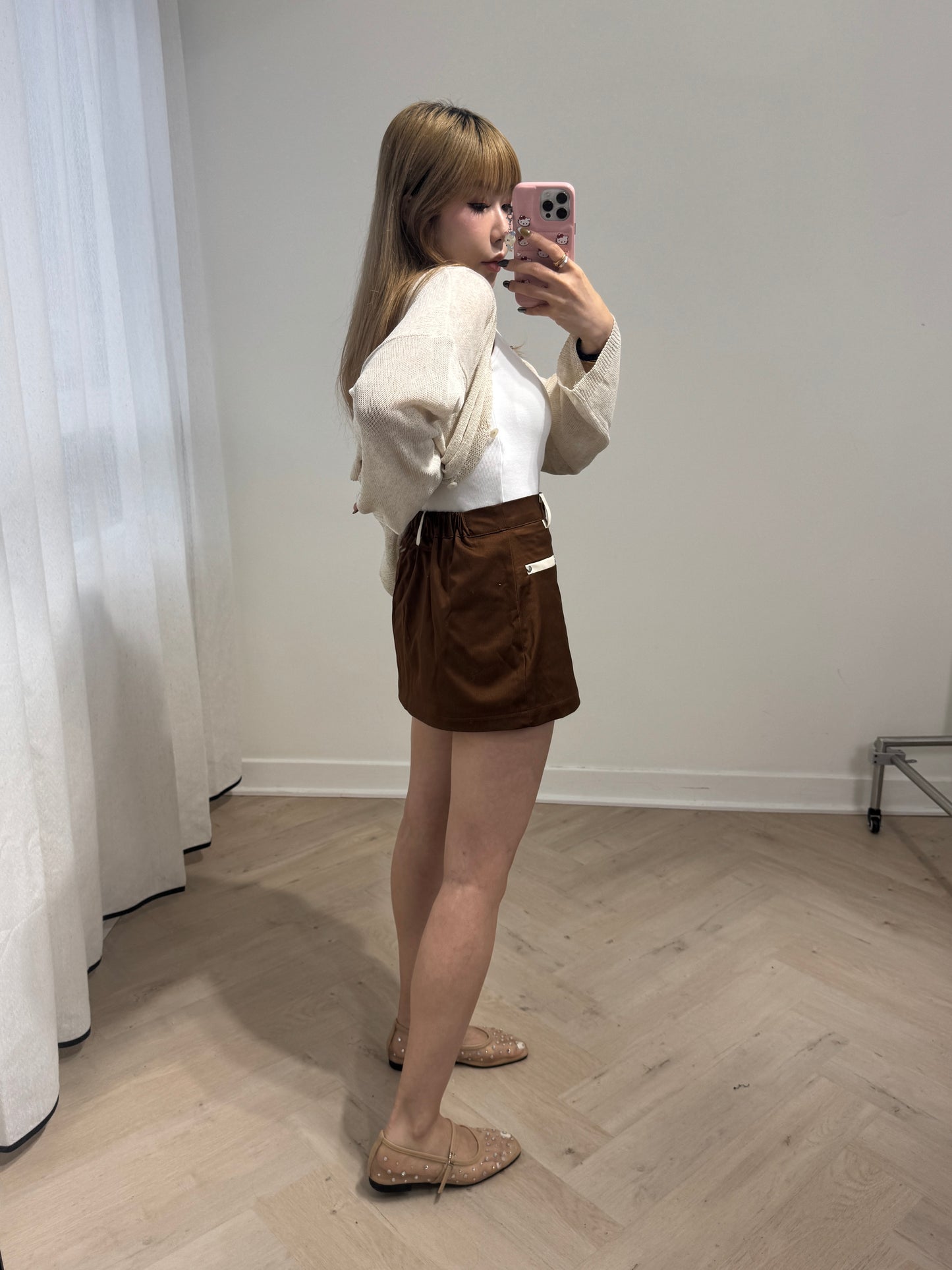 撞邊裙褲 ( 白/啡 )