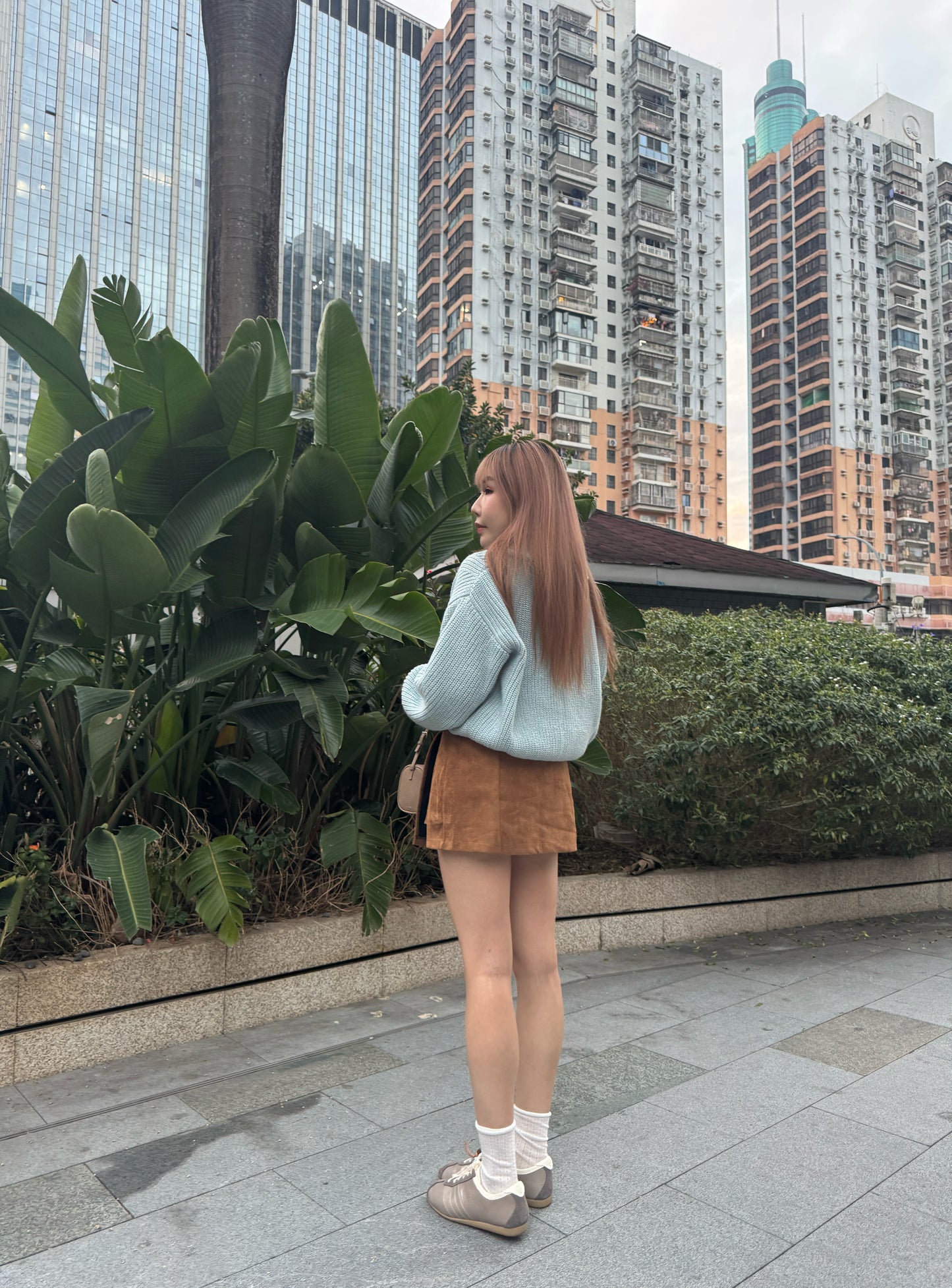 連BELT麂布開叉裙褲 ( 灰/啡 )