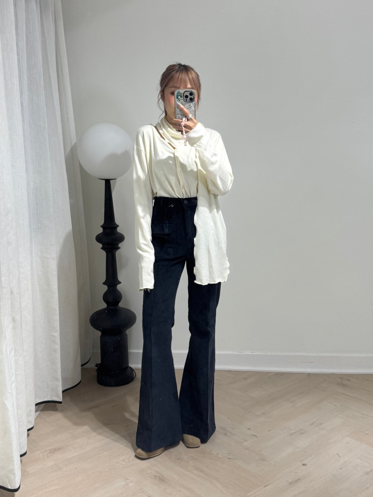 雙口袋燈芯絨喇叭長褲 ( 寶藍/杏 )