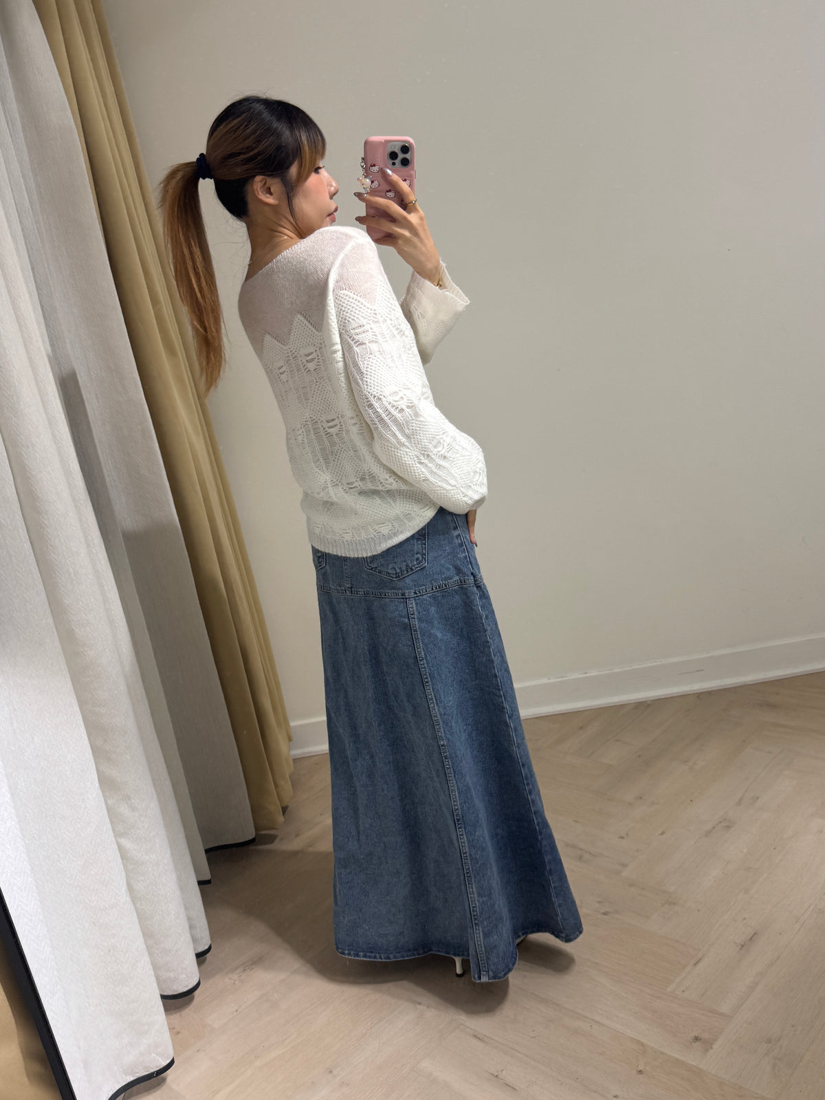 傘形車骨線牛仔長裙 ( S/M/L )