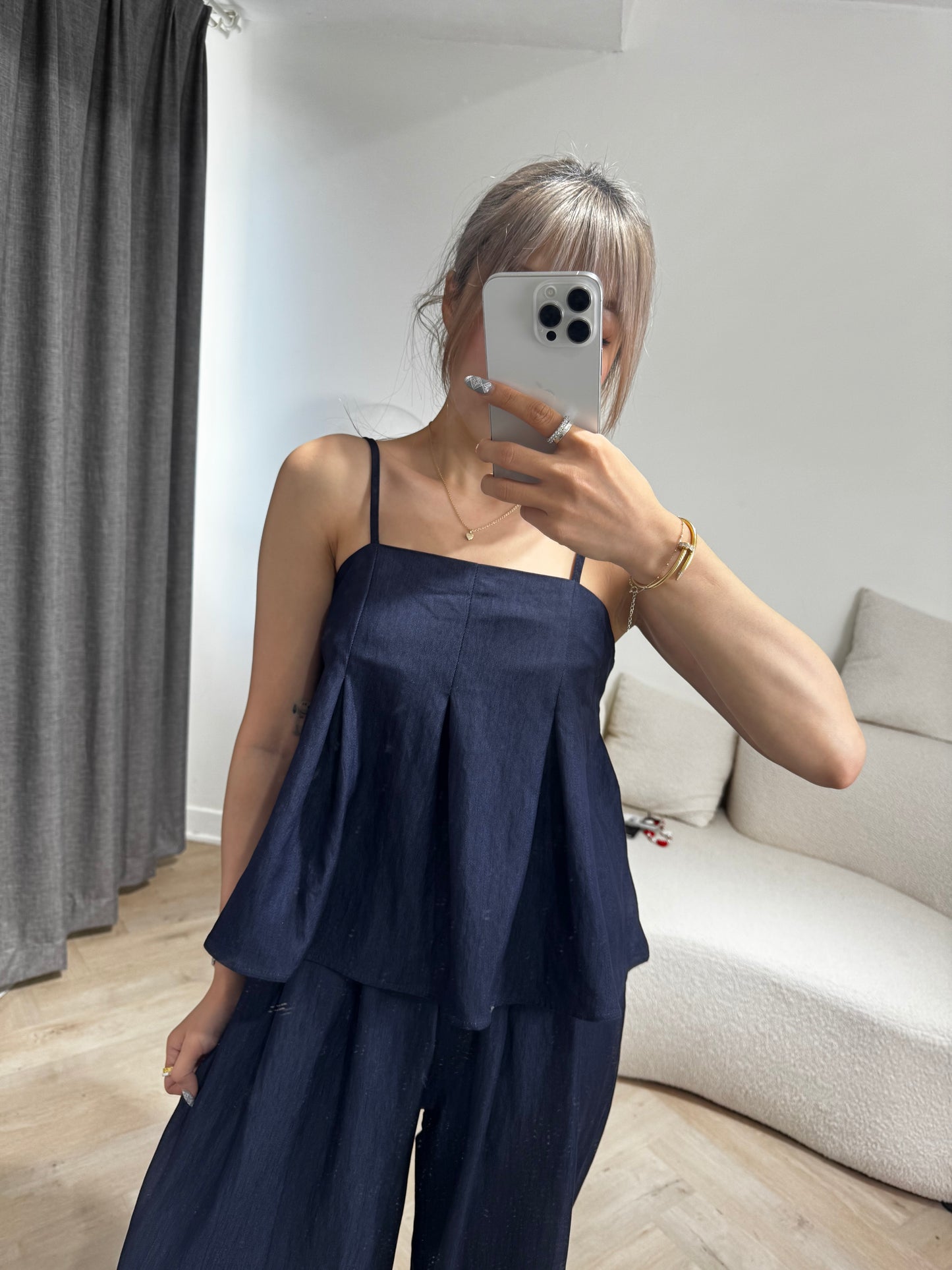 牛仔背心 + 長褲套裝SET ( 深/淺 )