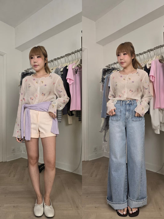 彩色鈎花圖案透上衣