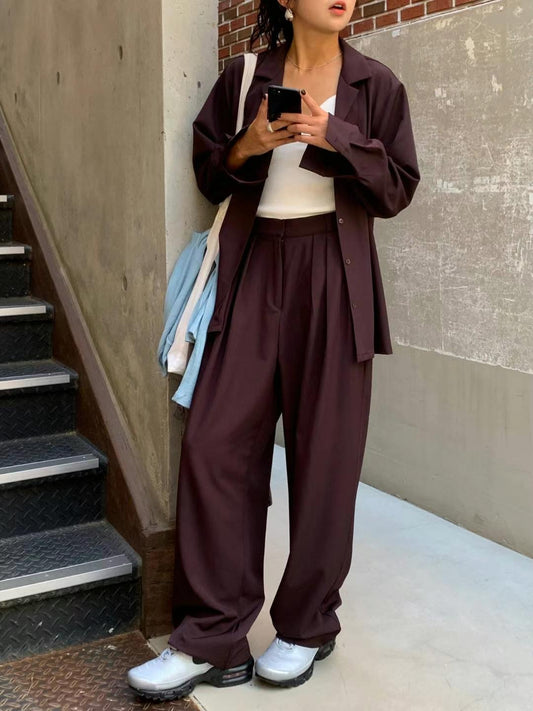 酒紅色直腳西褲