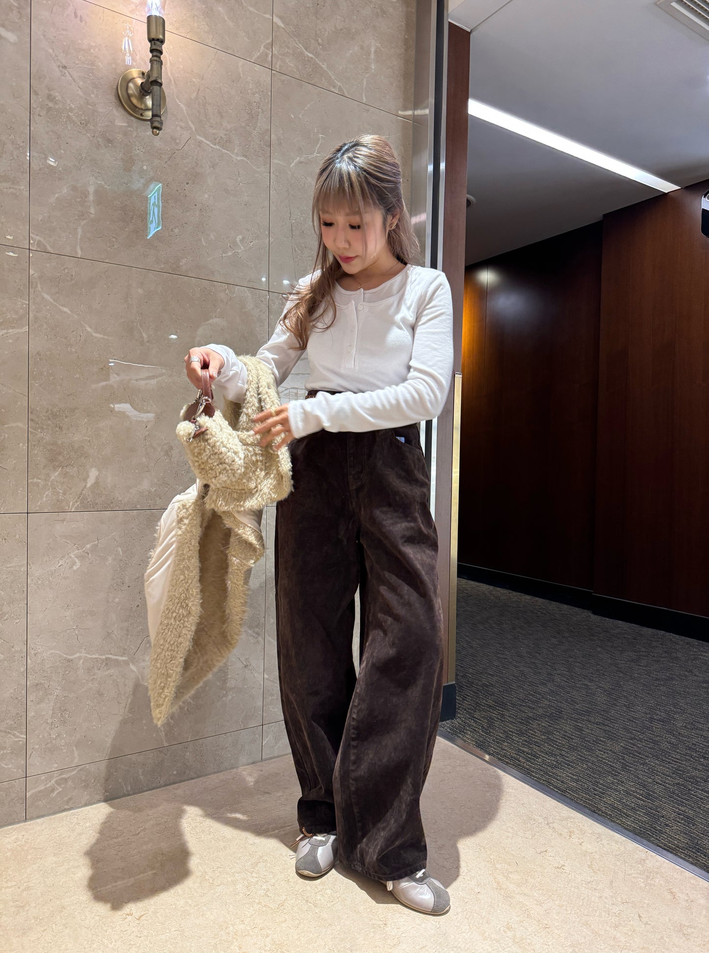 厚挺絨面長牛仔褲 ( 深啡/寶藍 )