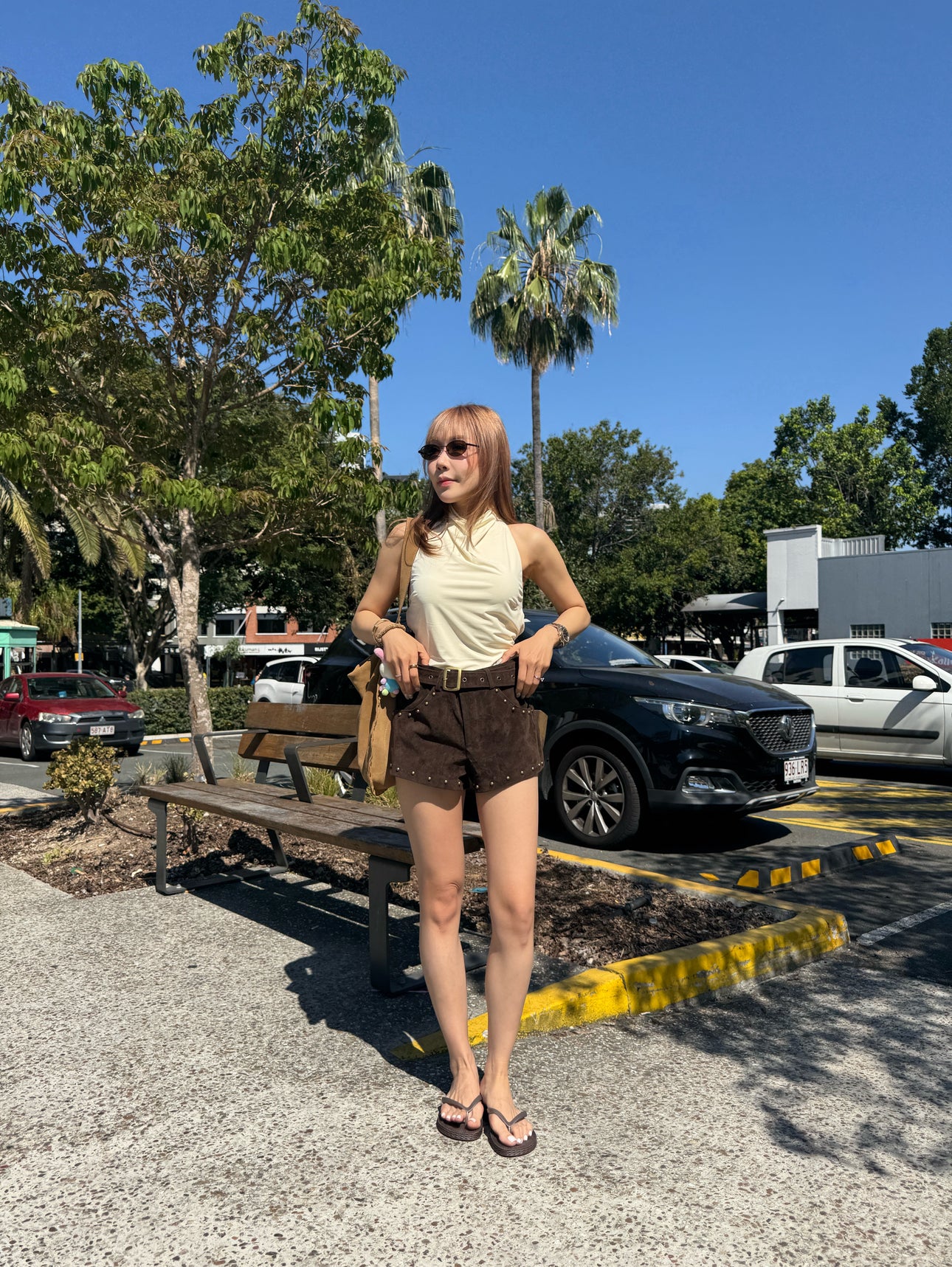 啡色金釘麂布有BELT短褲 ( S/M/L )