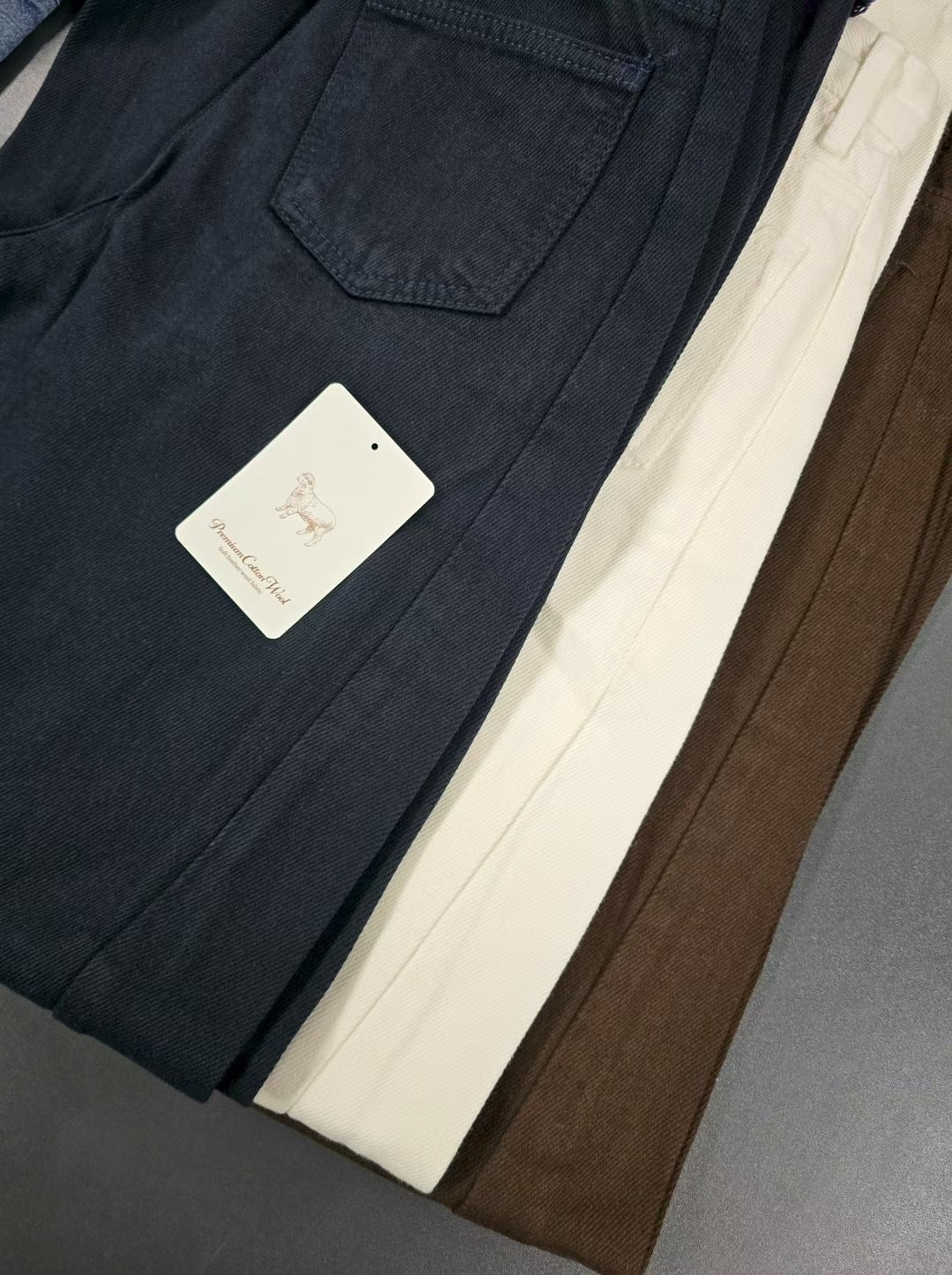 軟料斜布長直褲 ( 啡/白/寶藍 )