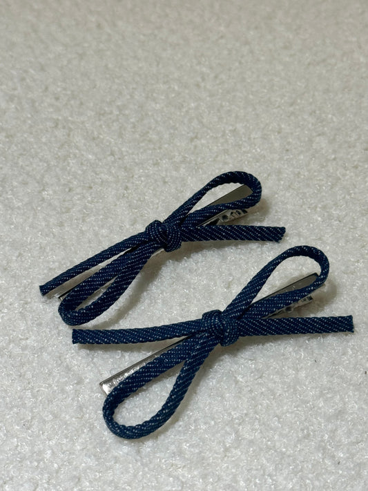 牛仔布蝴蝶結髮夾 ( 一對 )