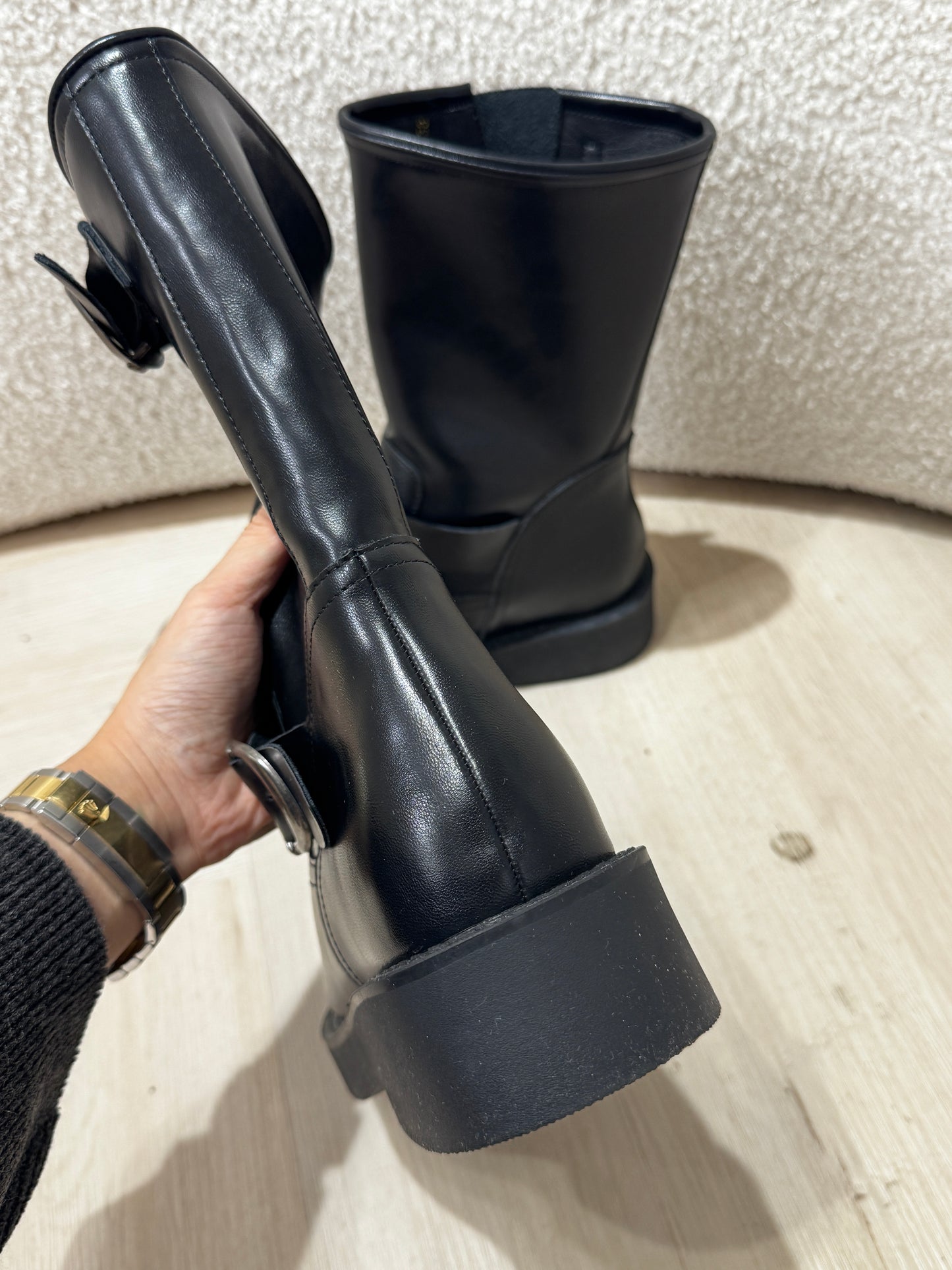 雙扣真皮黑色中BOOT