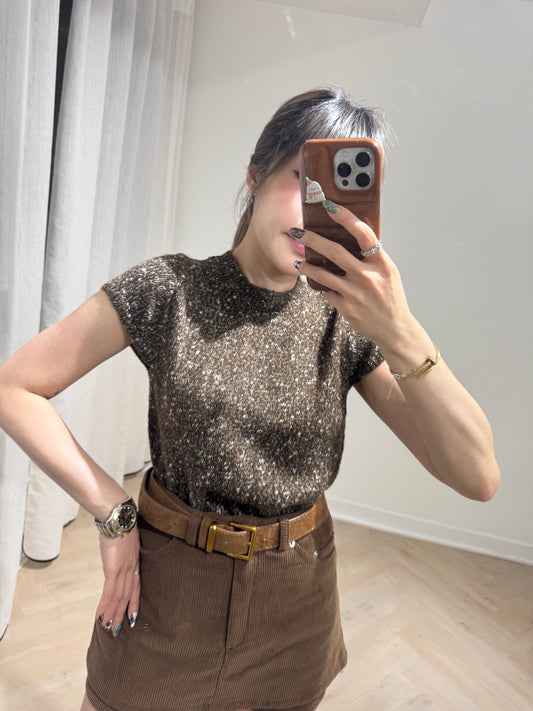 啡色混線短袖上衣