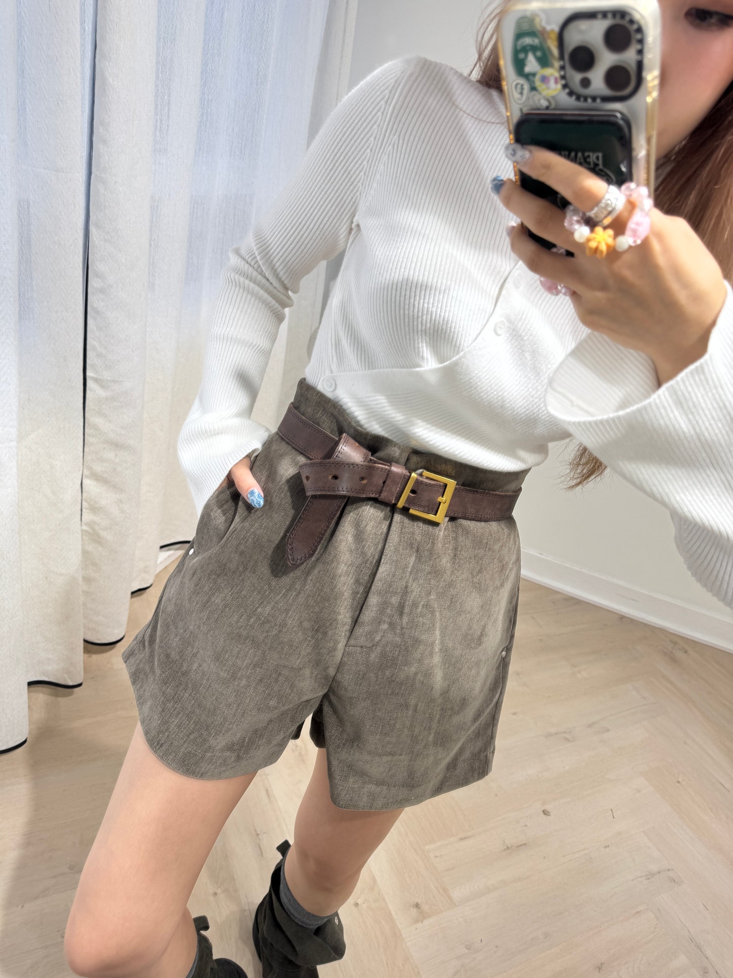 薄絨面中長短褲 ( 啡/黑 )